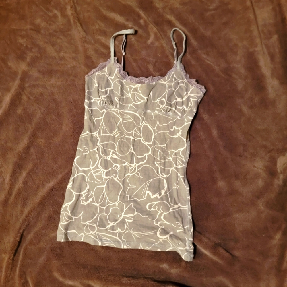 American Eagle Vintage Y2K gray flower Tank Top Medium